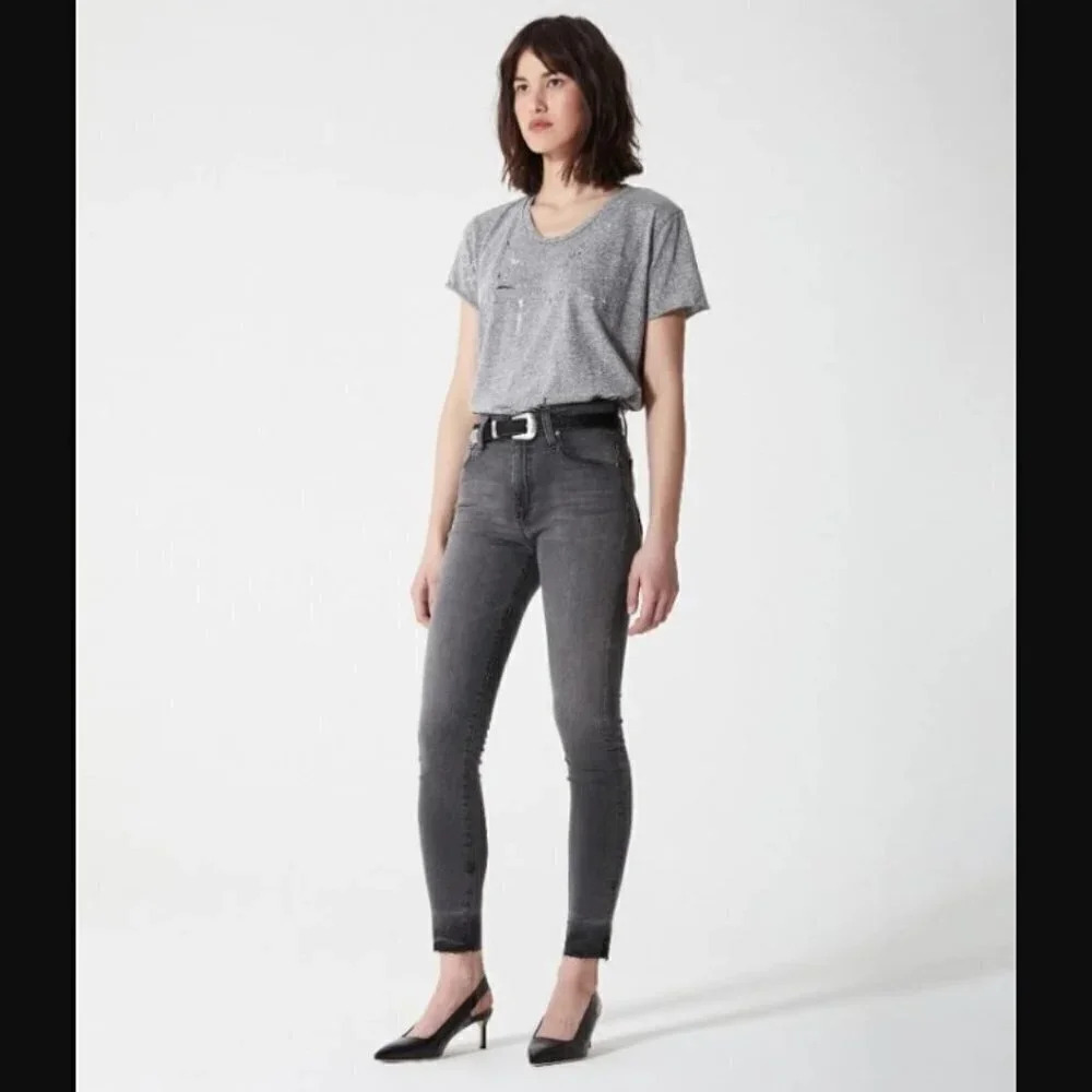 AG Adriano Goldschmied The Farrah Raw Hem High Rise Skinny Jeans in Grey Mist